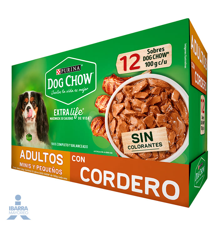 CAJA POUCH DOG CHOW ADULTO RAZAS PEQUEÑAS CORDERO 12PZ (100GR)
