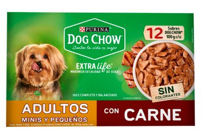 CAJA POUCH DOG CHOW ADULTO RAZAS PEQUEÑAS CARNE 12PZ (100GR)