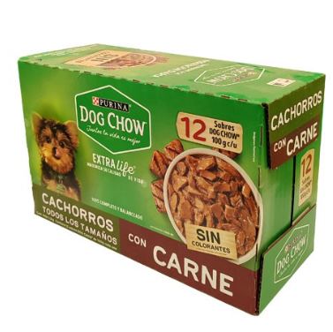 CAJA POUCH DOG CHOW CACHORRO CARNE 12PZ (100GR)